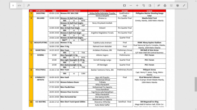 Jadwal pertandingan Kontingen Indonesia di SEA Games, Rabu 4 Desember 2019