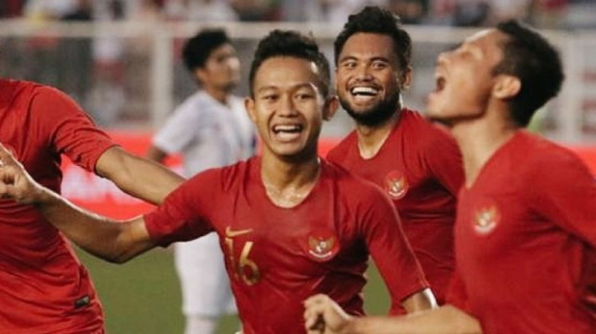 Selebrasi gol pemain timnas Indonesia