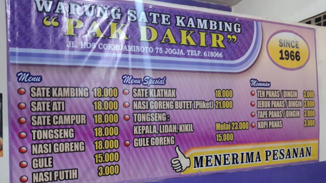 Warung Satai Pak Dakir di Yogyakarta.