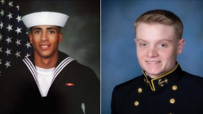 Airman Mohammad Sameh Haitham (left) and ensign Joshua Kaleb Watson - US Navy Photo