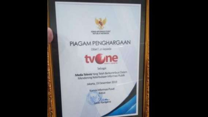 Penghargaan untuk tvOne dari Komisi Informasi Pusat