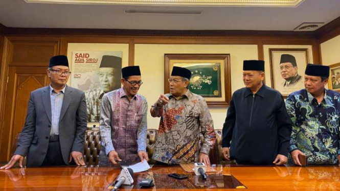Ketua Umum Nahdlatul Ulama Said Aqil Siroj dalam konferensi pers di kantornya, Jakarta, Senin, 6 Januari 2020.