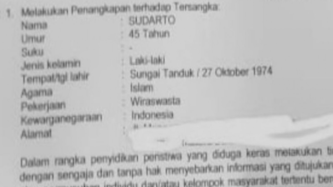 Surat penangkapan Sudarto