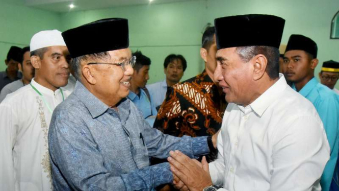Mantan wakil presiden Jusuf Kalla saat menghadiri pelantikan Pimpinan Wilayah Dewan Masjid Indonesia (DMI) Sumatera Utara di Kota Medan, Selasa, 7 Januari 2020.