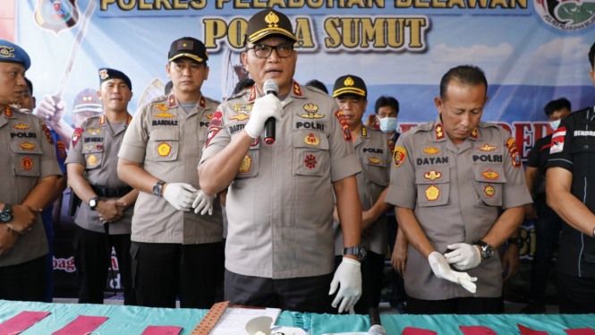 Polisi konferensi pers  terkait pembunuhan hakim PN Medan