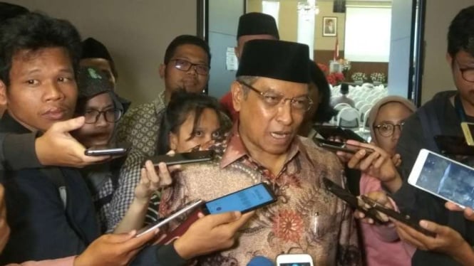 Ketua Umum Nahdlatul Ulama Said Aqil Siroj dalam acara pengukuhan Lembaga Persahabatan Ormas Keagamaan di kantor Persekutuan Gereja-gereja di Indonesia, Jakarta, Sabtu malam, 11 Januari 2020.