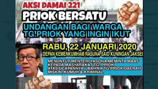 Aksi Damai 221 Tanjung Priok Bersatu, tuntut Yasonna Laoly minta maaf.