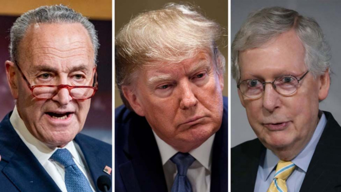 Senator Demokrat, Chuck Schumer (kiri) dan Senator Republik, Mitch McConnell (kanan) menjadi pemain kunci dalam sidang pemakzulan Presiden Trump di Senat. - Getty Images