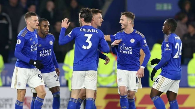 Pemain Leicester City merayakan gol