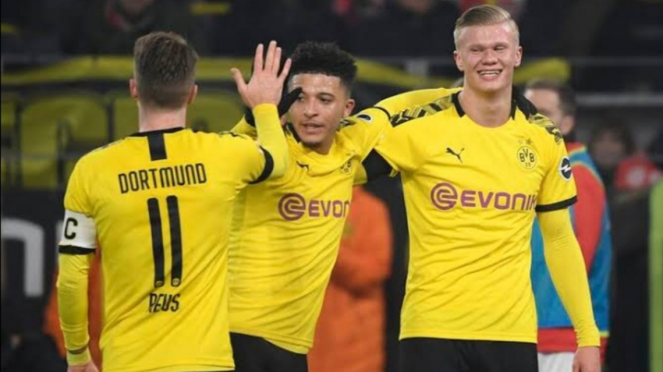 Dua bintang Borussia Dortmund, Jadon Sancho dan Erling Braut Haaland