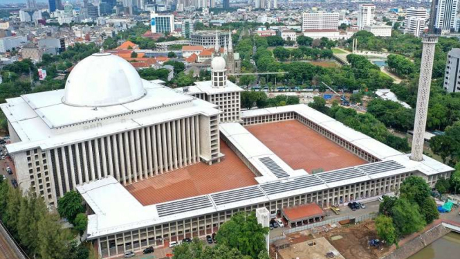 Foto udara renovasi Masjid Istiqlal di Jakarta