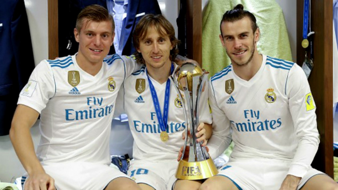 Trio bintang Real Madrid, Toni Kroos, Luka Modric dan Gareth Bale.