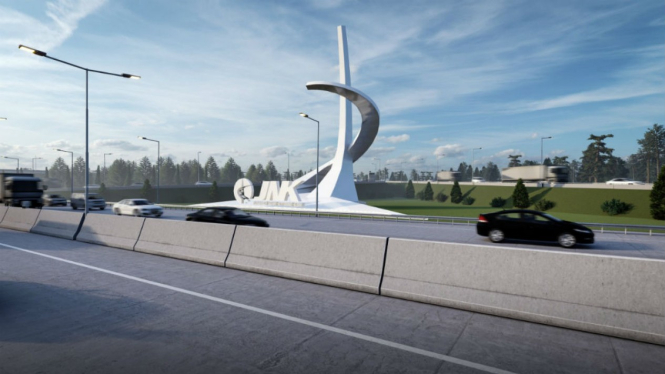 Tugu iconic di Simpang Susun Gerbang Tol Madiun