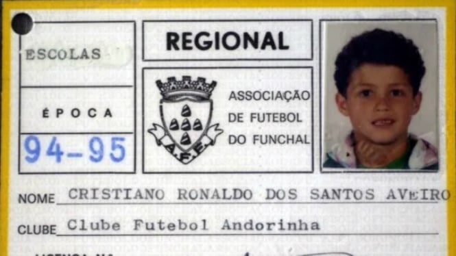 Kartu anggota Cristiano Ronaldo di Sekolah Sepakbola Andorinha tahun 1994/1995