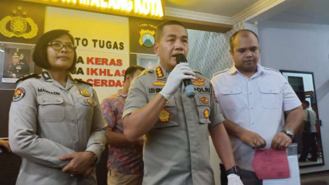 Kepala Kepolisian Resor Kota Malang Komisaris Besar Polisi Leonardus Simarmata dalam konferensi pers di kantornya, Selasa, 11 Februari 2020.