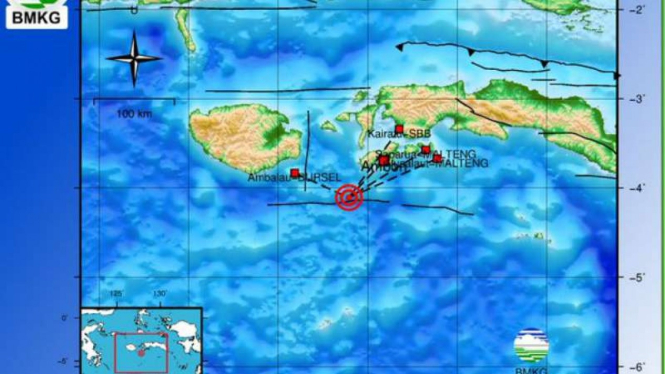 Peta lokasi gempa Maluku.