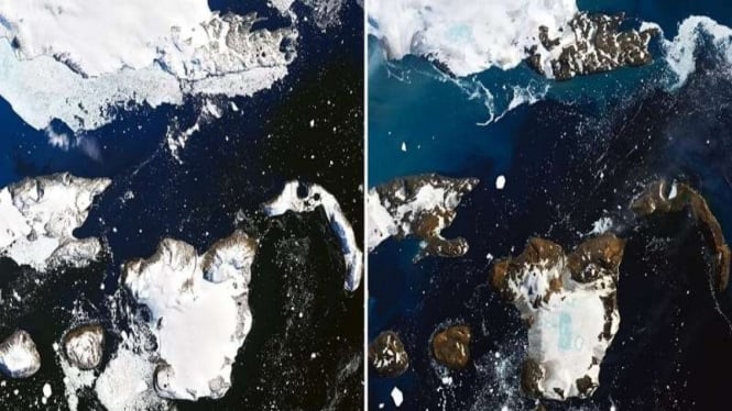 Foto yang memperlihatkan es di Antartika mencair.
