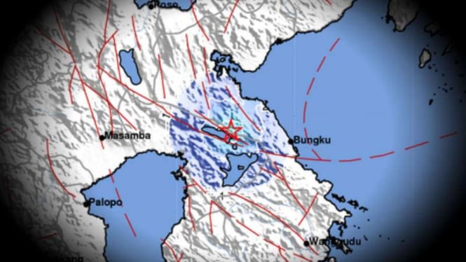 Peta lokasi gempa Sulwesi.