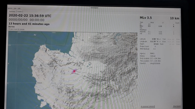 Lokasi gempa di Sintang Kalimantan Barat