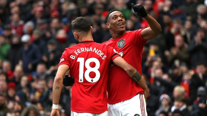 Pemain Manchester United, Bruno Fernandes dan Anthony Martial