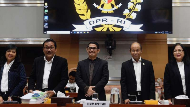 Dewan Pengawas Lembaga Penyiaran Publik TVRI saat rapat dengar pendapat dengan Komisi I DPR di Kompleks Parlemen Senayan, Jakarta (21/1/2020).