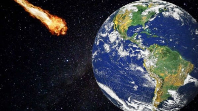 Ilustrasi asteroid menghantam bumi.