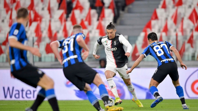 Megabintang Juventus, Cristiano Ronaldo saat melawan Inter Milan