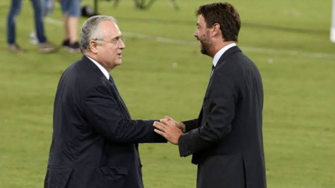 Presiden Lazio, Claudio Lotito, dan Presiden Juventus, Andrea Agnelli. 