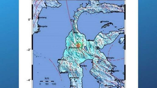 Peta lokasi gempa Sigi.