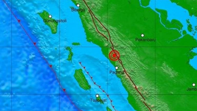 Ilustrasi Peta lokasi gempa Sumbar.