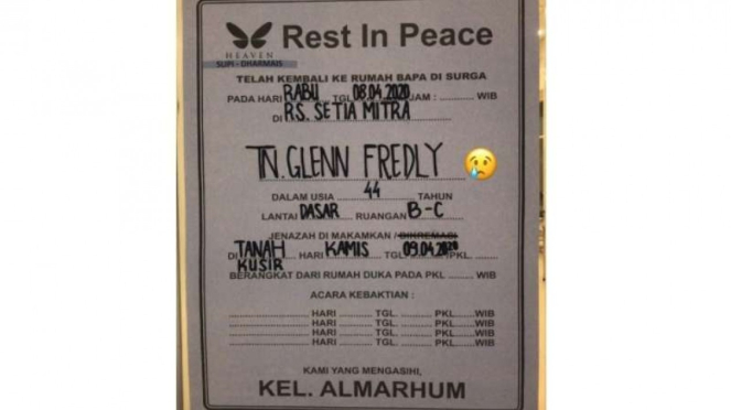 Pengumuman Glenn Fredly akan dimakamkan di Tanah Kusir