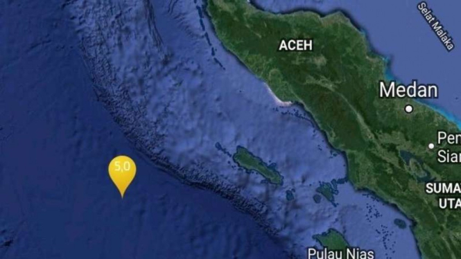 Peta lokasi gempa Aceh.