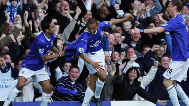 James Vaughan saat mencatat rekor bersama Everton.