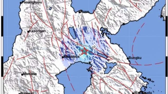 Peta lokasi gempa Luwu.