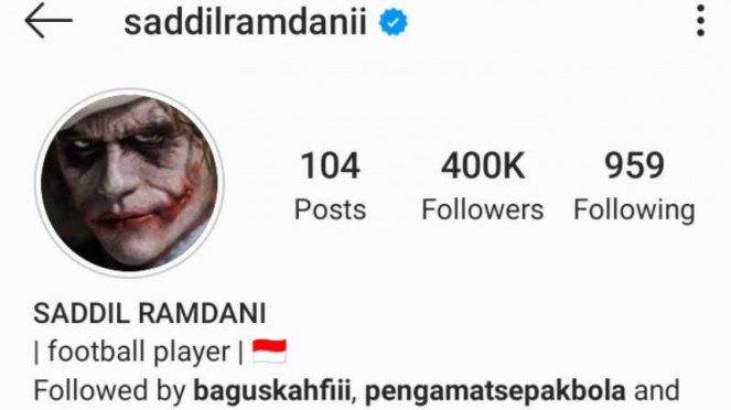 Saddil Ramdani pakai foto profil Joker