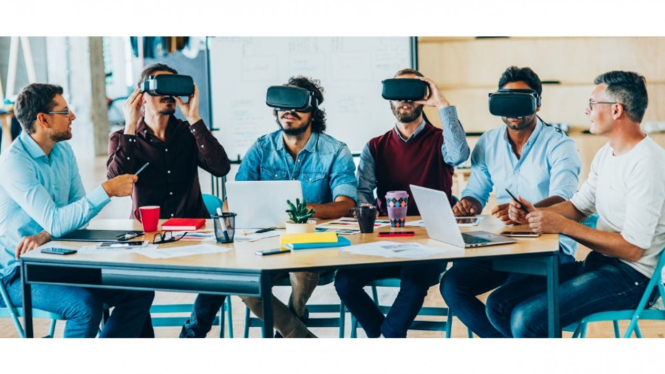 Pemanfaatan teknologi virtual reality untuk pertemuan atau rapat.