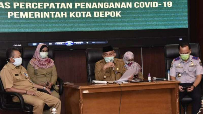 Gugus Tugas Percepatan Penanganan Covid-19 Kota Depok gelar konferensi pers. (Foto ilustrasi).