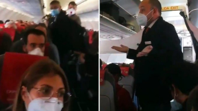 Perdebatan penumpang dengan pramugara soal prosedur social distancing di pesawat