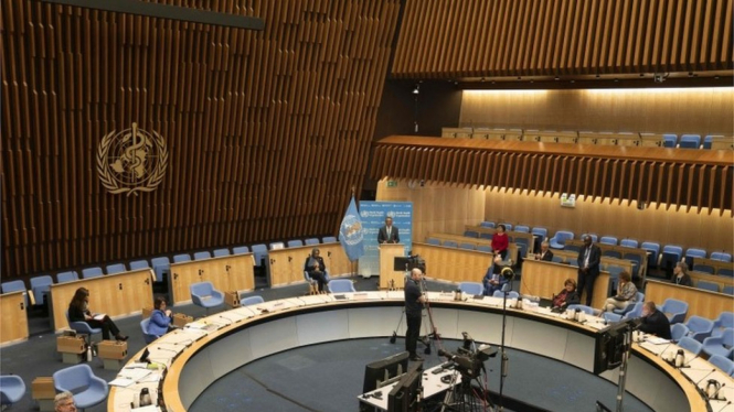 Negara-negara peserta Majelis Kesehatan Dunia bertemu di dunia maya.-AFP