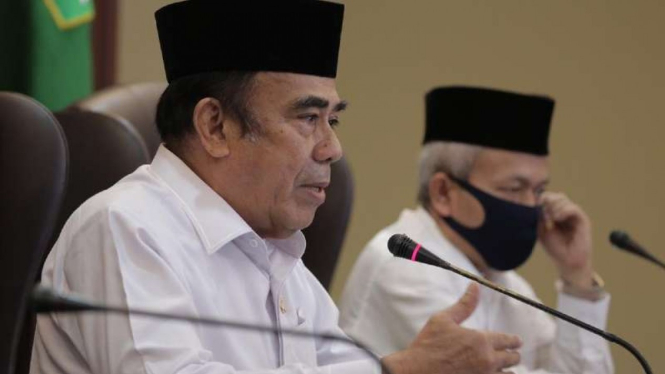 Menteri Agama Fachrul Razi saat pengumuman pembatalan pemberangkatan haji 2020.