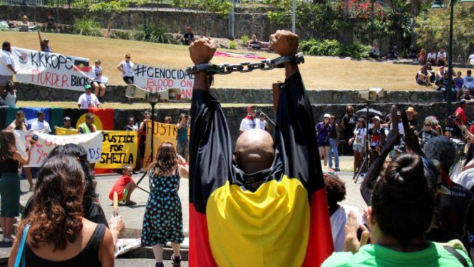 Aksi demonstrasi saat Pertemuan G20 di Brisbane tahun 2014 memprotes kematian sejumlah warga Aborigin dalam tahanan.