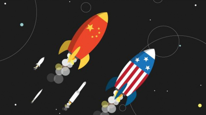 Amerika Serikat (AS) vs China di luar angkasa.