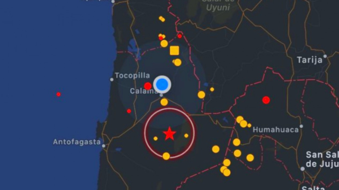 Lokasi gempa bumi di negara Chile