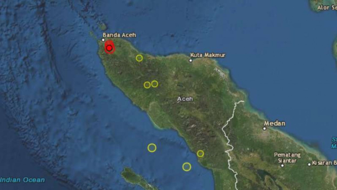 Peta lokasi gempa Aceh.