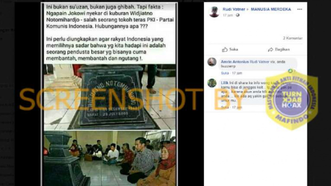 Akun facebook Rudi Vatner membagikan sebuah foto Jokowi yang sedang ziarah 