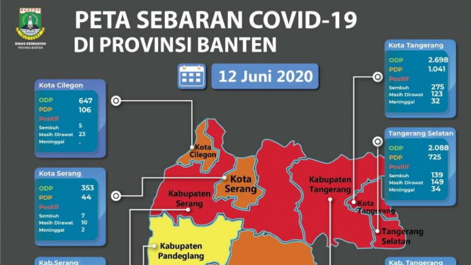 Peta Sebaran Covid-19 di Provinsi Banten.