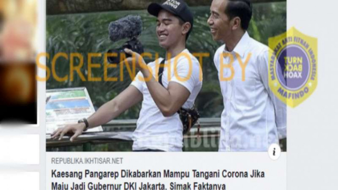 Akun facebook Andrian mengunggah artikel soal Kaesang