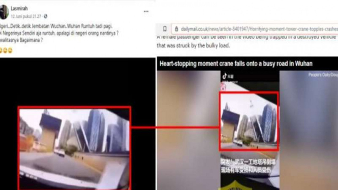 Akun facebook Lasmirah membagikan video yang diklaim jembatan runtuh di Wuhan