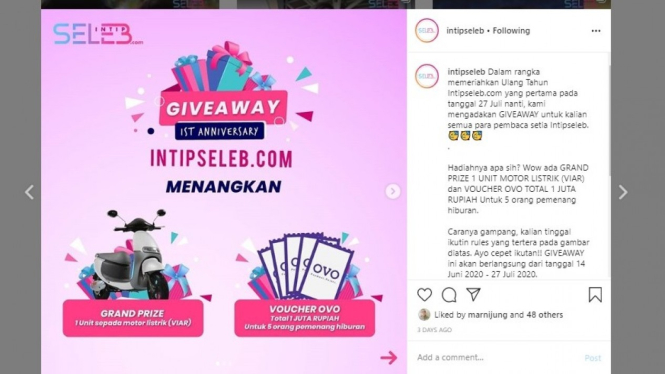 Giveaway 1st anniversary intipseleb.com