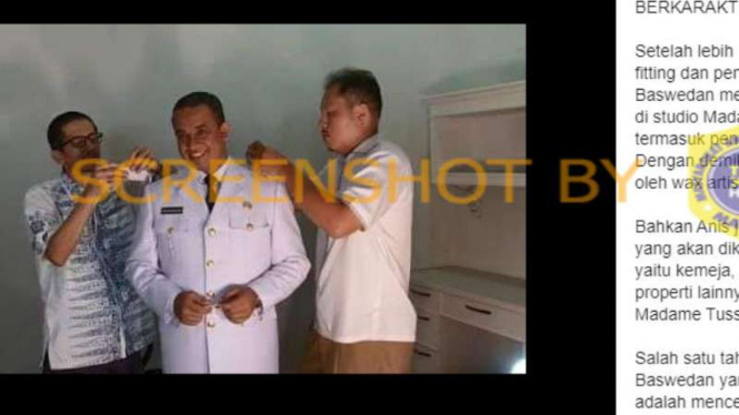 Akun FB @RiZaMaIJa mengunggah foto dan narasi Gubernur DKI Anies Baswedan.